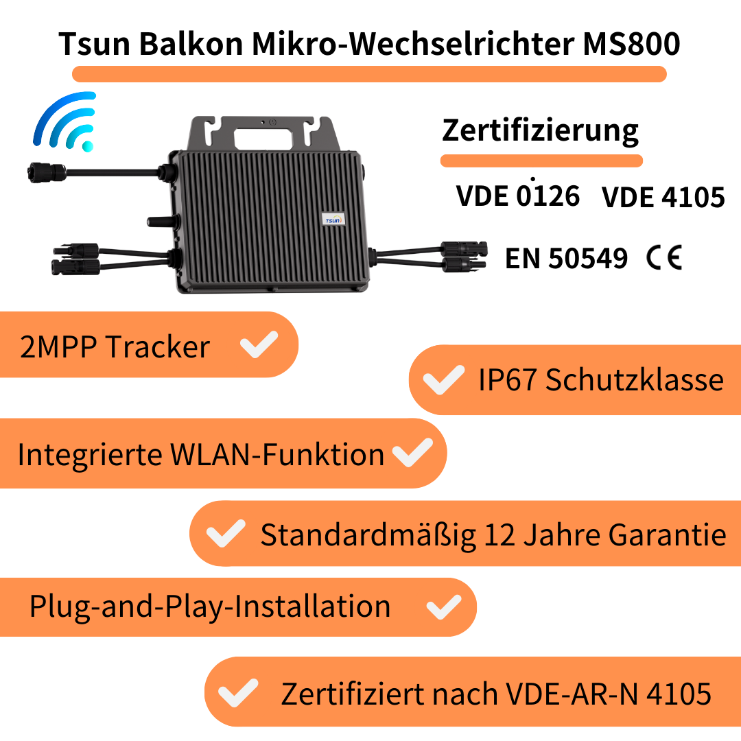 Balkonkraftwerk 870Wp/800W komplettset ohne Halterung