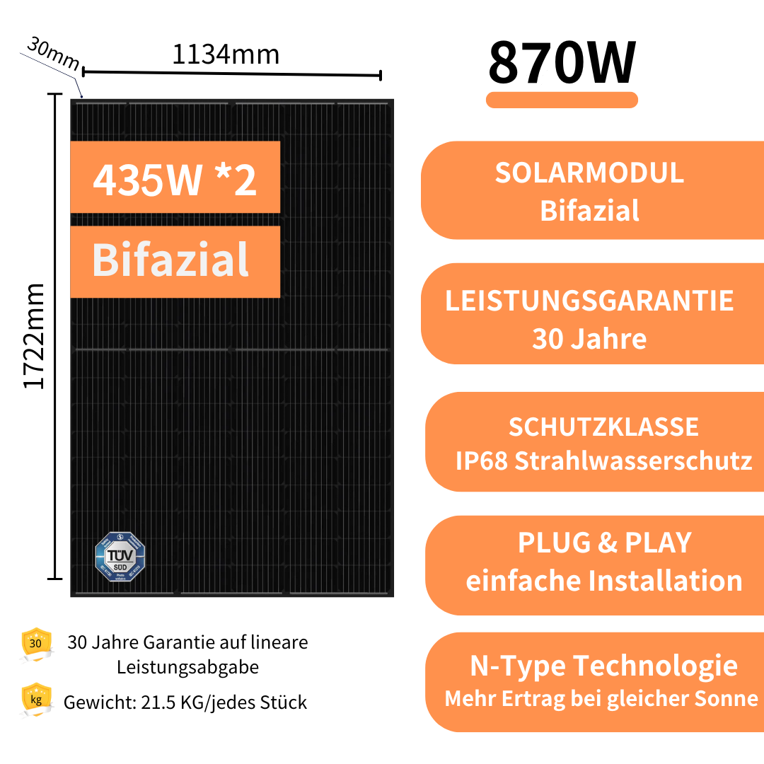 Balkonkraftwerk 870Wp/800W komplettset für Fassade