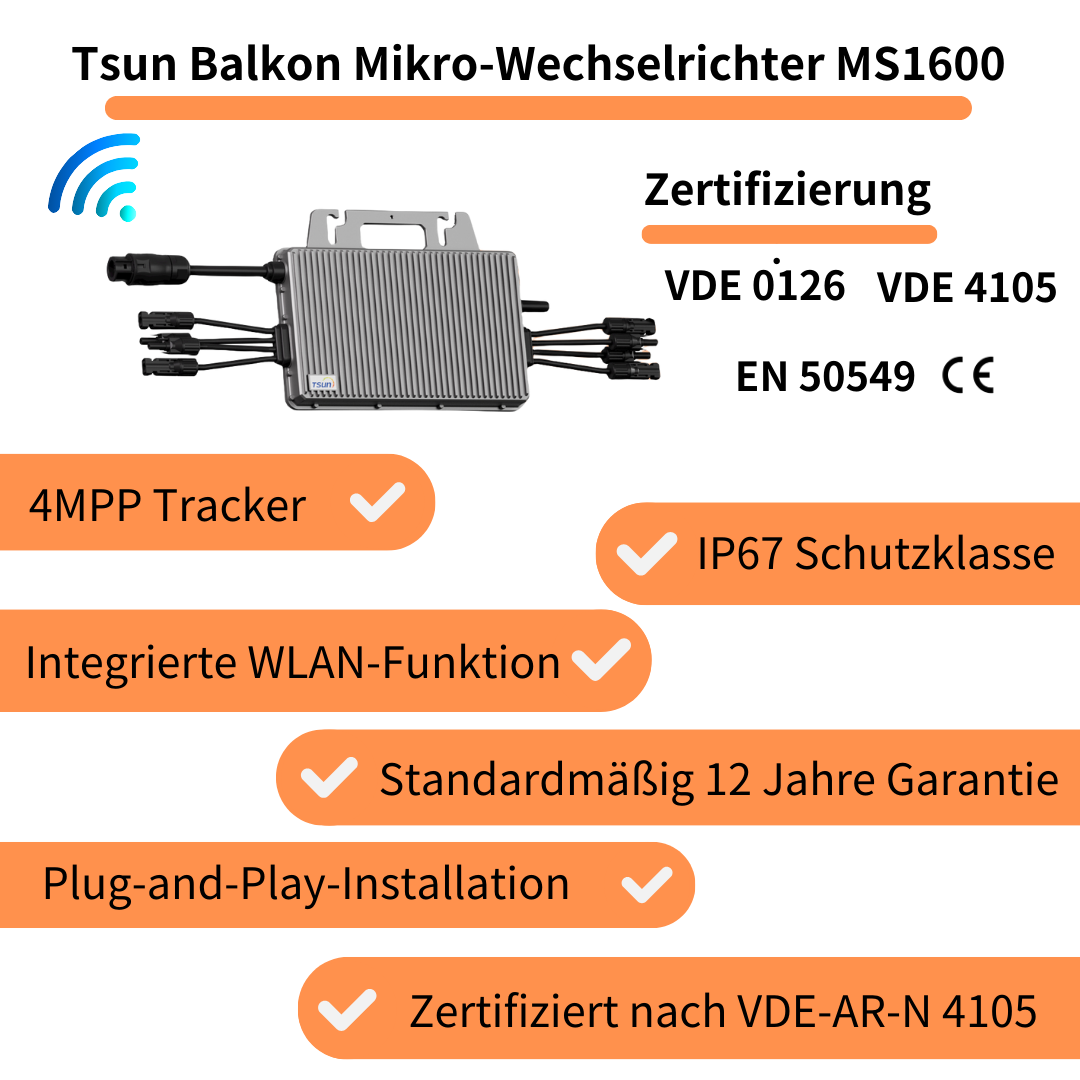 Balkonkraftwerk 1740Wp/1600W komplettset für Balkon