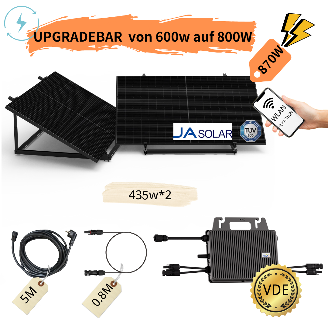 Balkonkraftwerk 870Wp/800W komplettset für  Garten/Flachdach